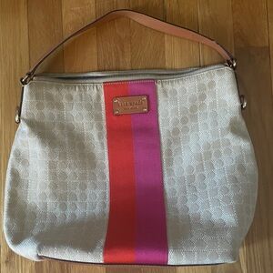 kate spade Cream Cosmetic Bag with Pink and Red Stripe